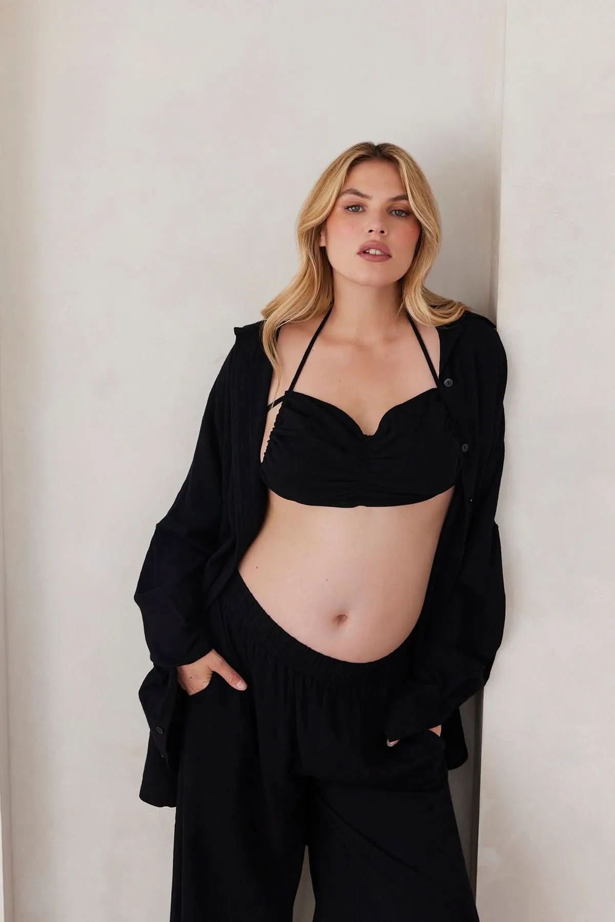 Ruched Linen Crop Top