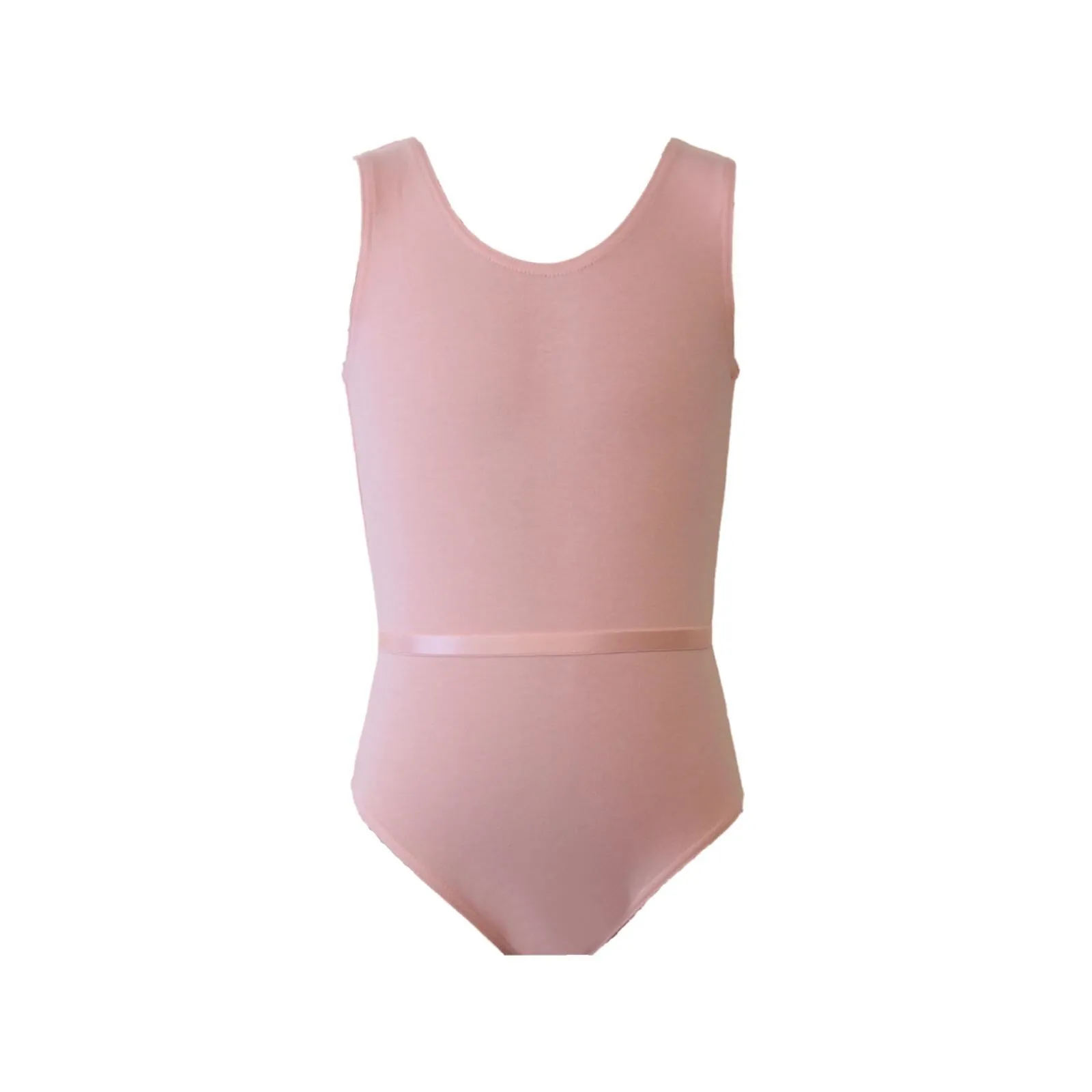 SALE - GRACE - COTTON SLEEVELESS LEOTARD WITH BELT - PINK