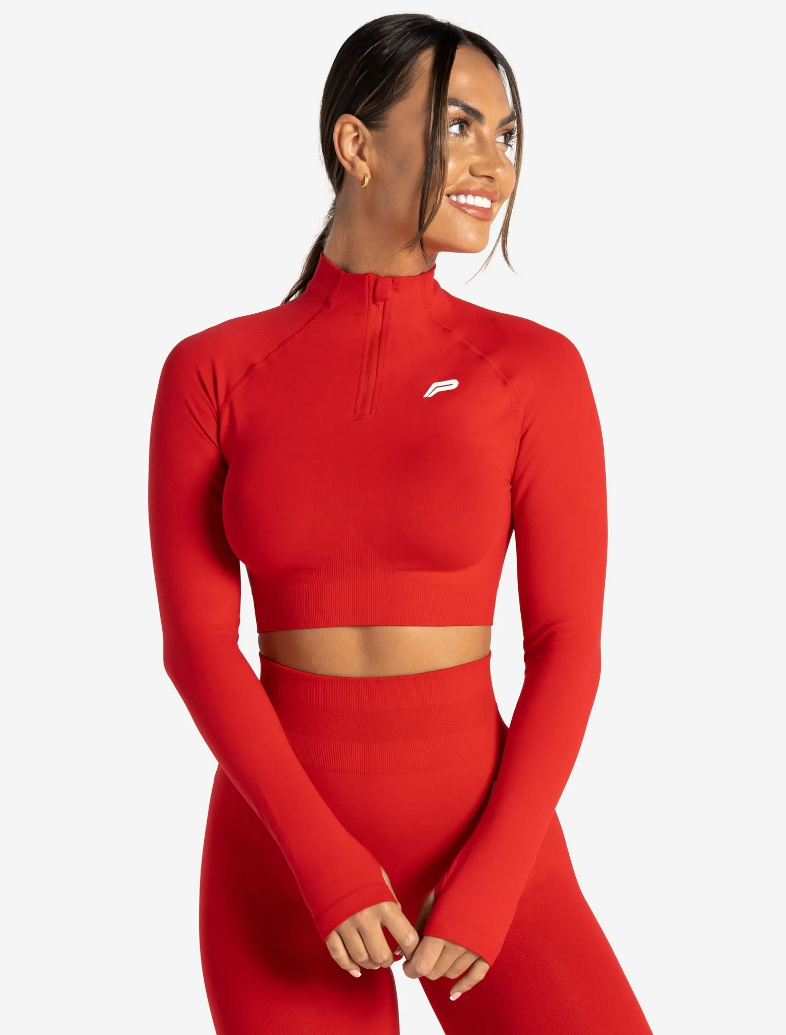Scrunch Seamless Crop 1/2 Zip - Candy Red