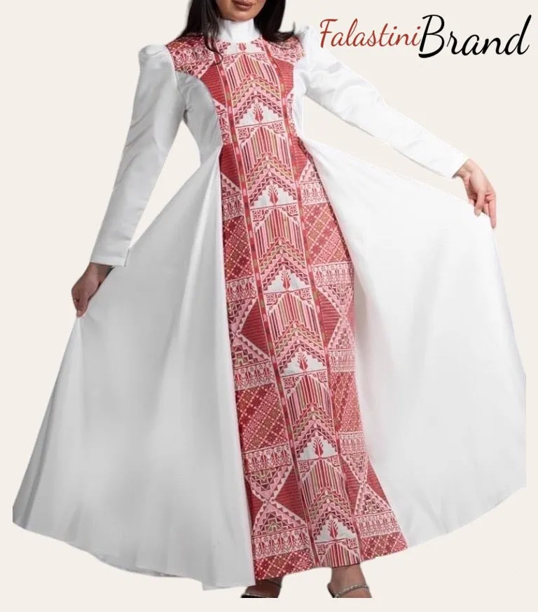 Stunning White Cloche Satin All Long Embroidered Dress