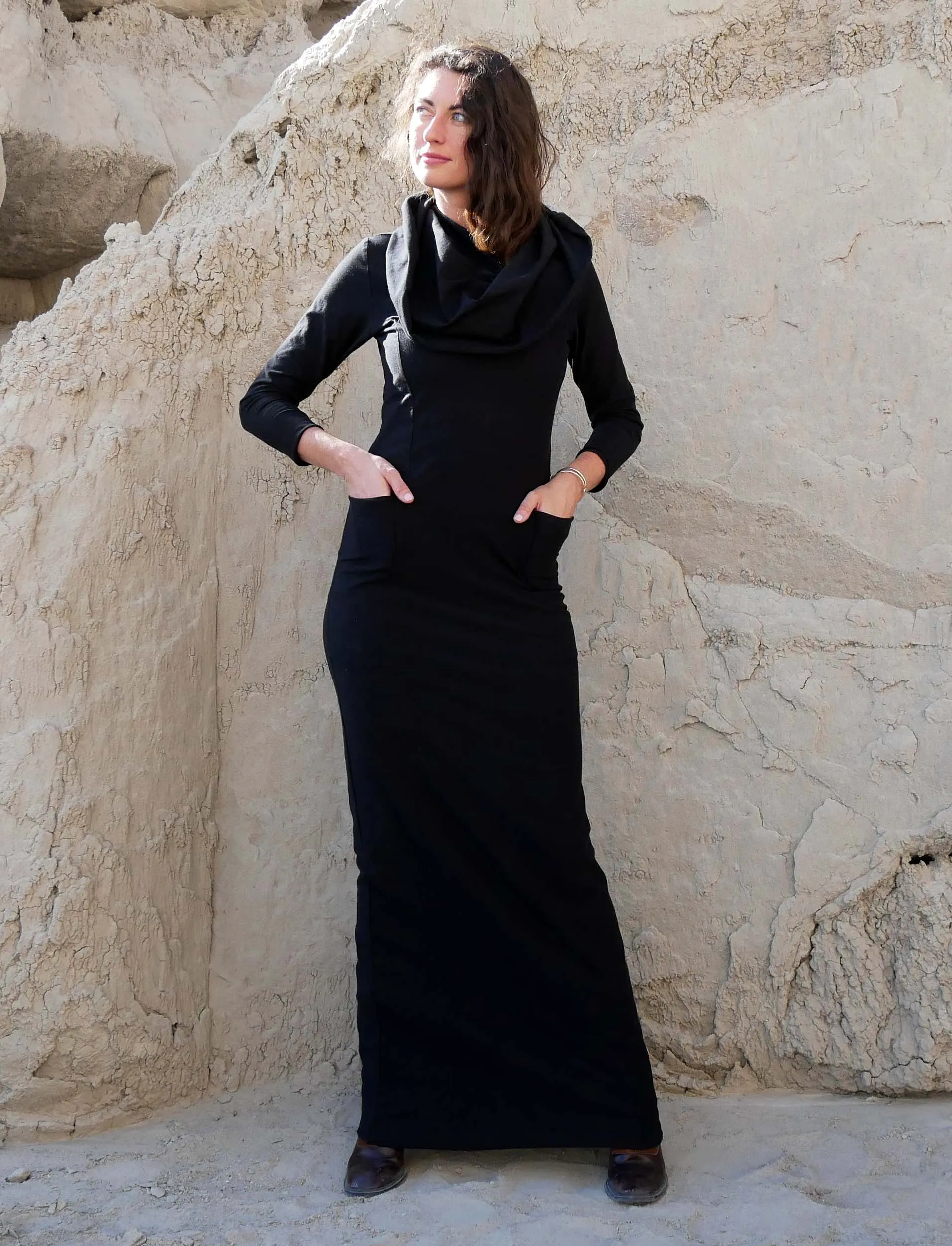 Super Cowl Perfect Pockets PENCIL Long Dress