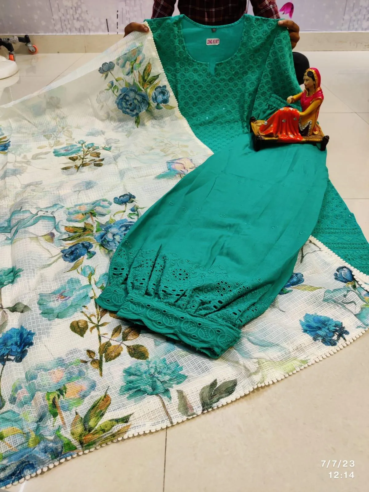 Teal Green Chikankari Elegance Ensemble Afghani Salwar and Dupatta