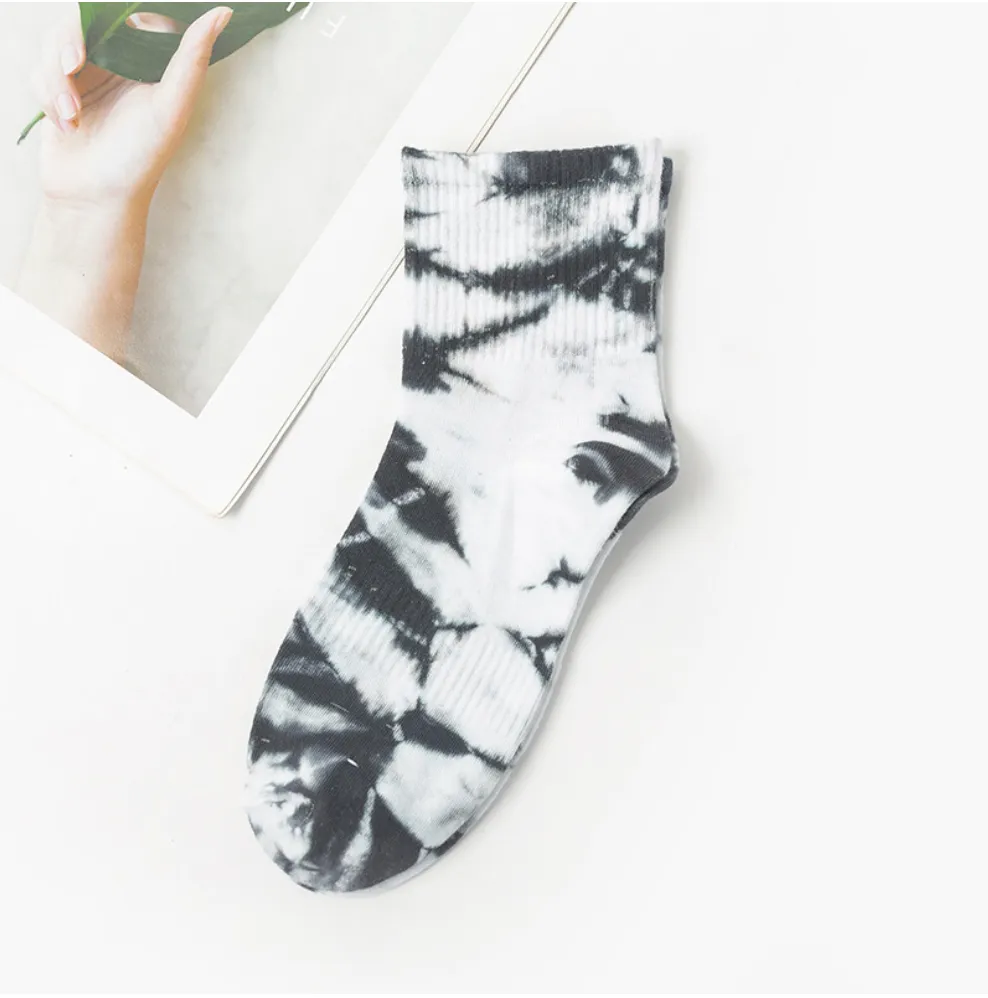 TikSocks|Fun Socks-Tie Dye Cotton Socks black-white