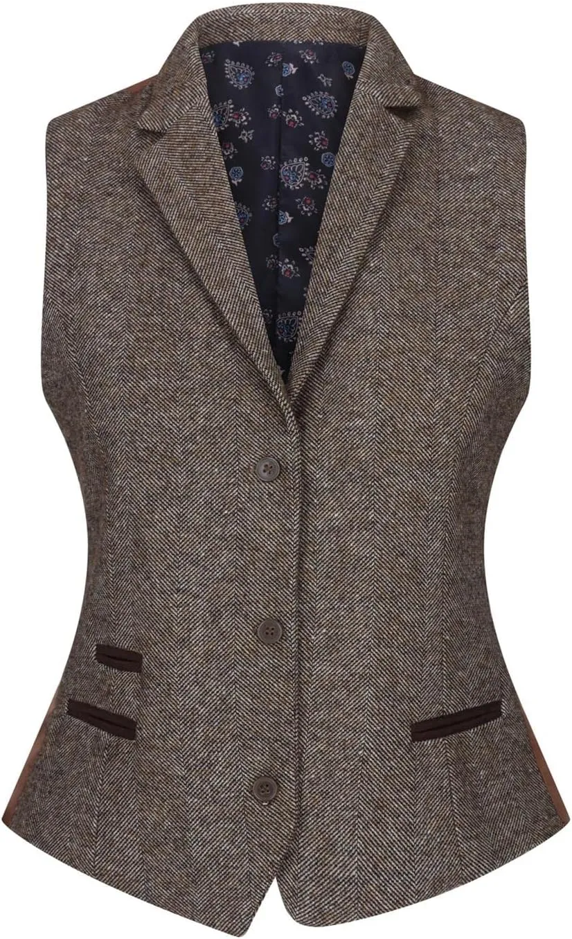 TruClothing Women Tweed Waistcoat Herringbone Wool Classic Vest Vintage 1920s Peaky Gatsby