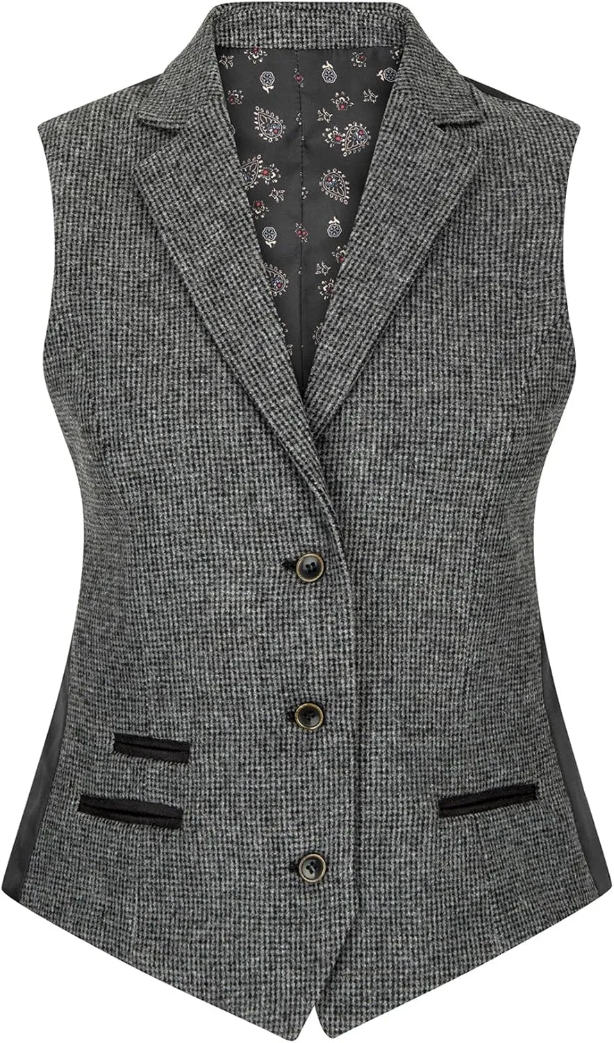 TruClothing Women Tweed Waistcoat Herringbone Wool Classic Vest Vintage 1920s Peaky Gatsby
