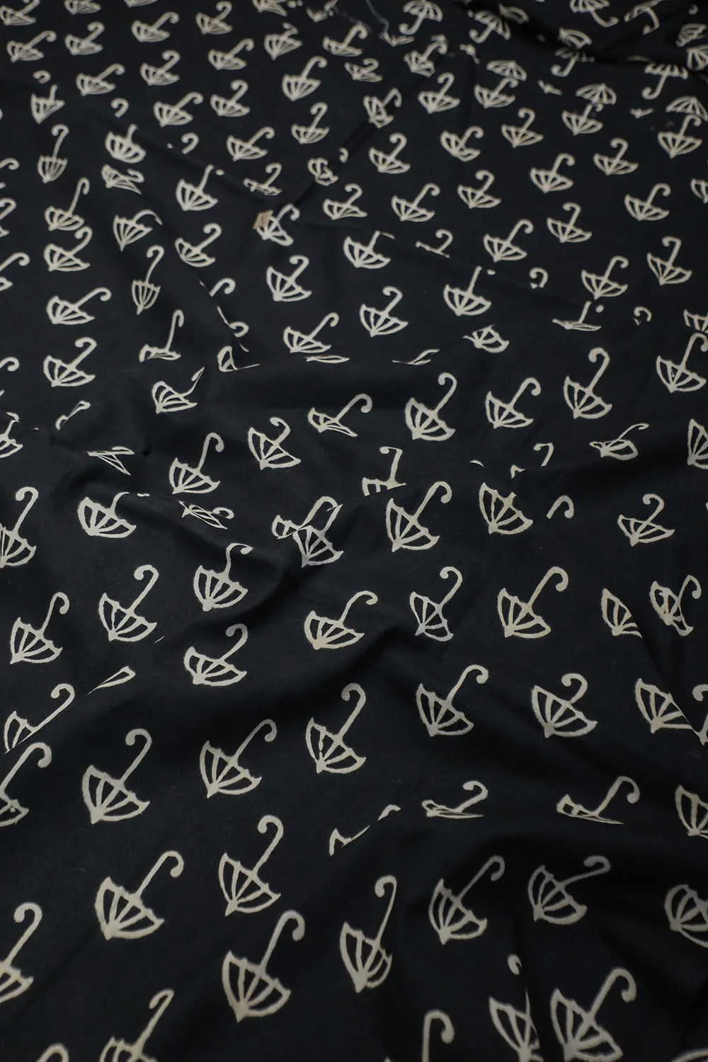Umbrella on Black Bagru Cotton Fabric