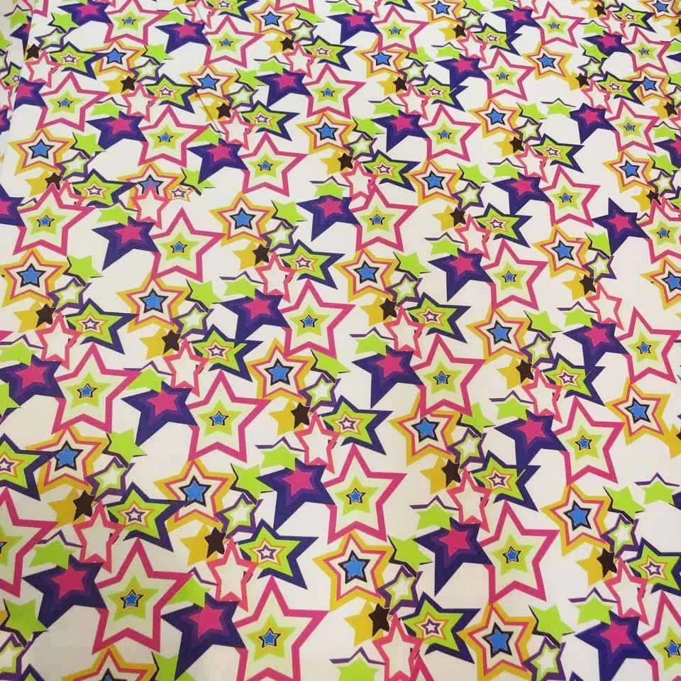 White With Stars Printed Silk