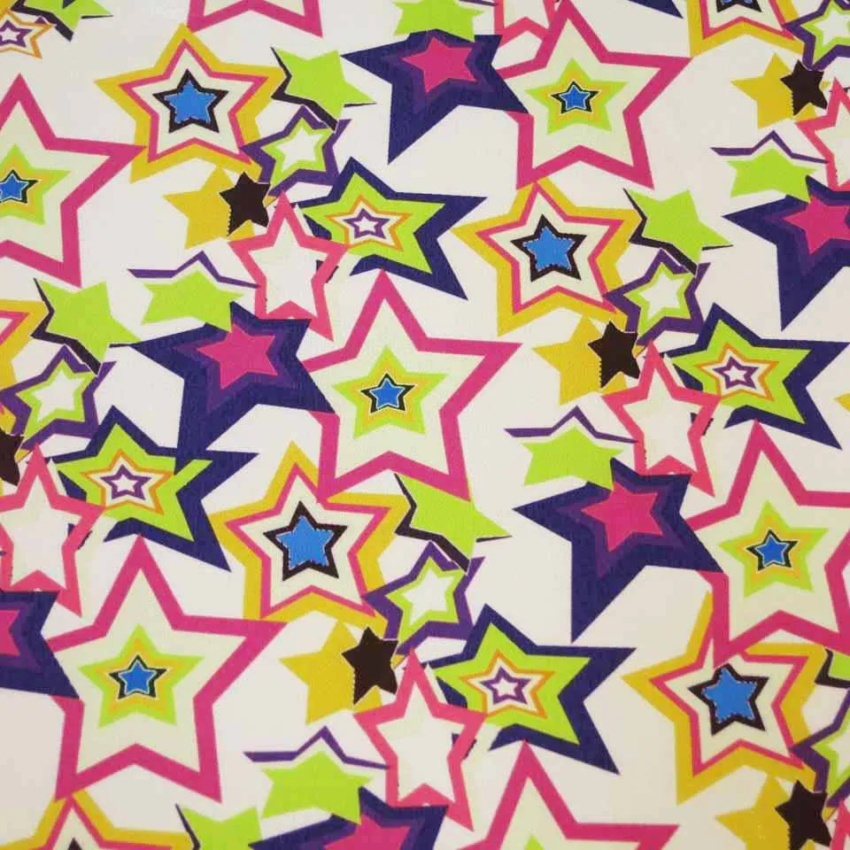 White With Stars Printed Silk