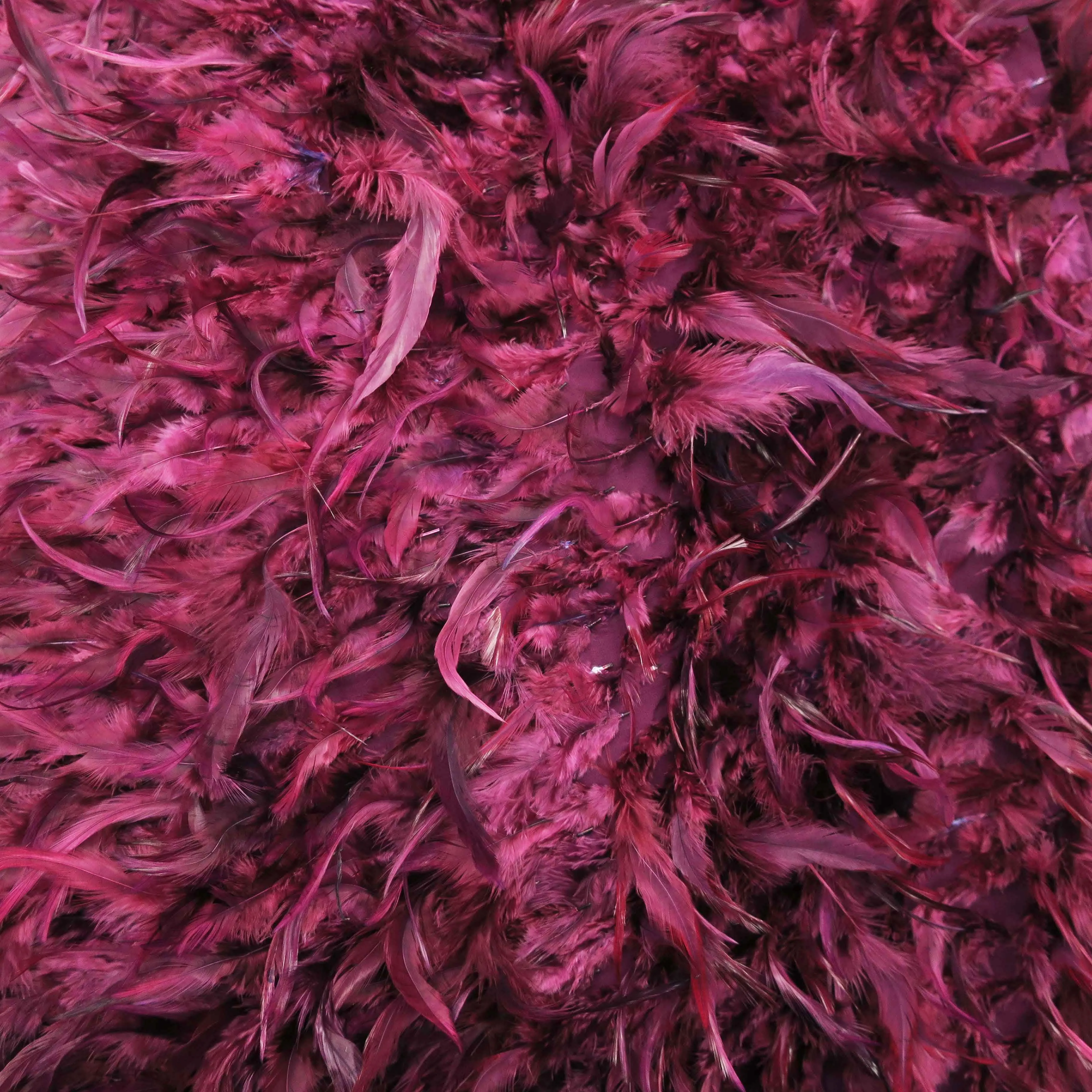 Wine Red Feathered Embroidered Fashion Fabric