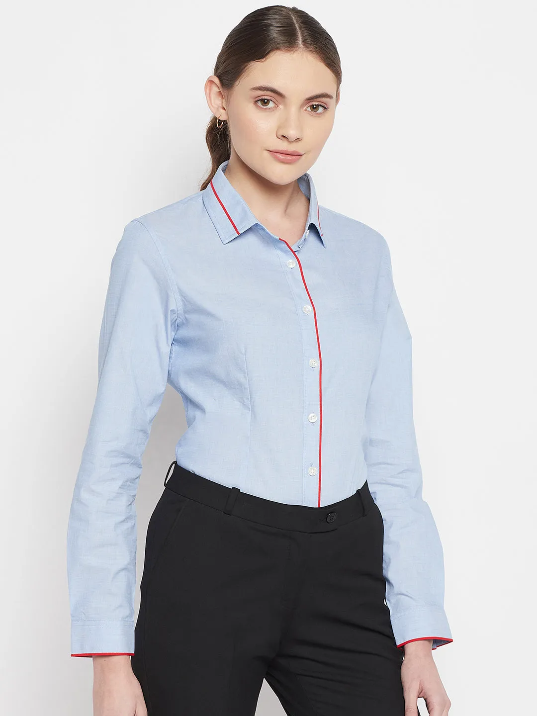 Women's Formal  Sky Blue Regular Full Sleeve  Shirt