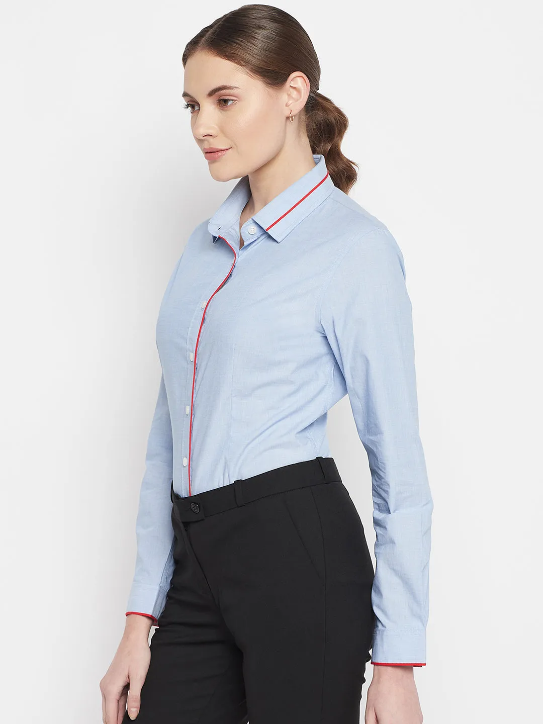 Women's Formal  Sky Blue Regular Full Sleeve  Shirt