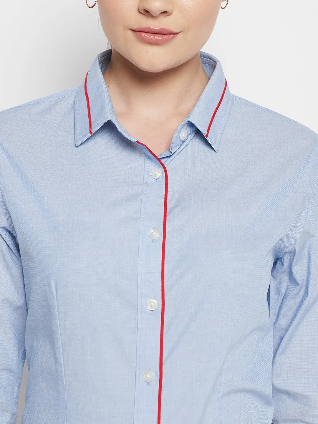 Women's Formal  Sky Blue Regular Full Sleeve  Shirt