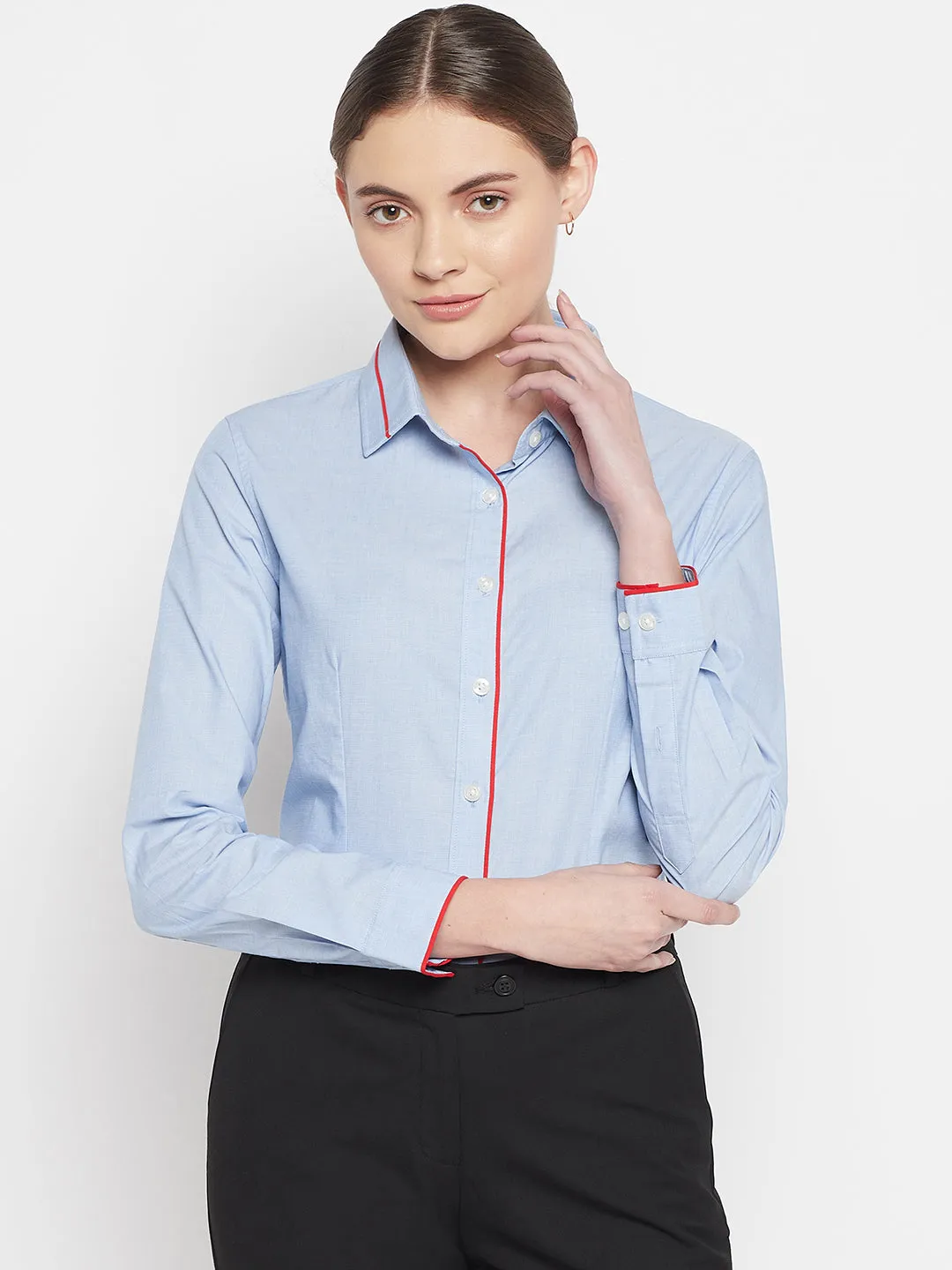 Women's Formal  Sky Blue Regular Full Sleeve  Shirt