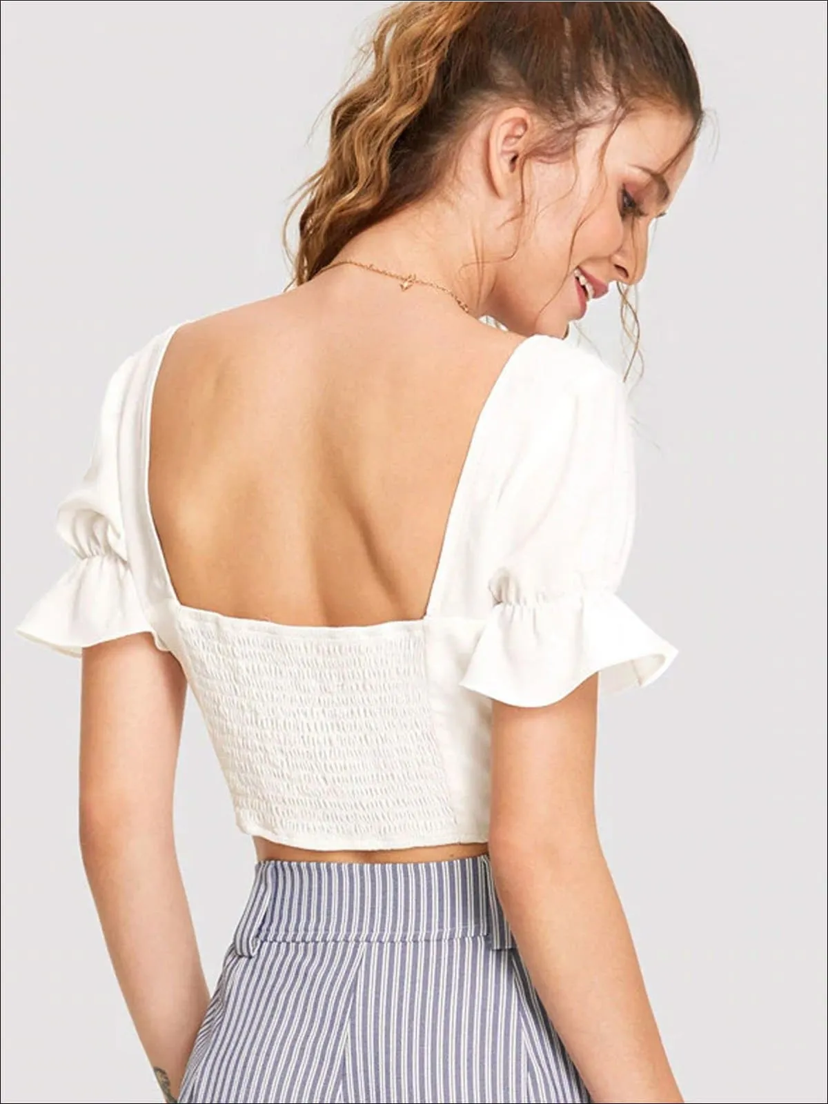 Women's Ruffled Sleeve Crop Top Blouse