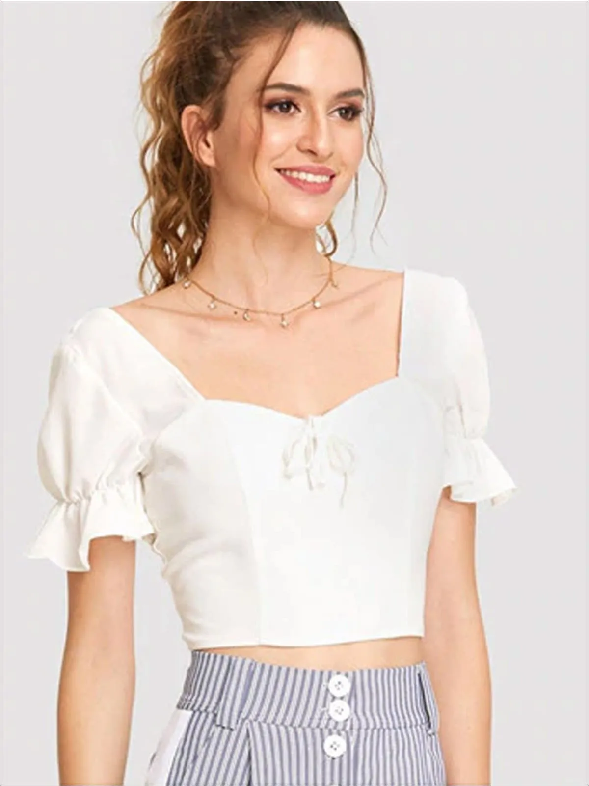 Women's Ruffled Sleeve Crop Top Blouse
