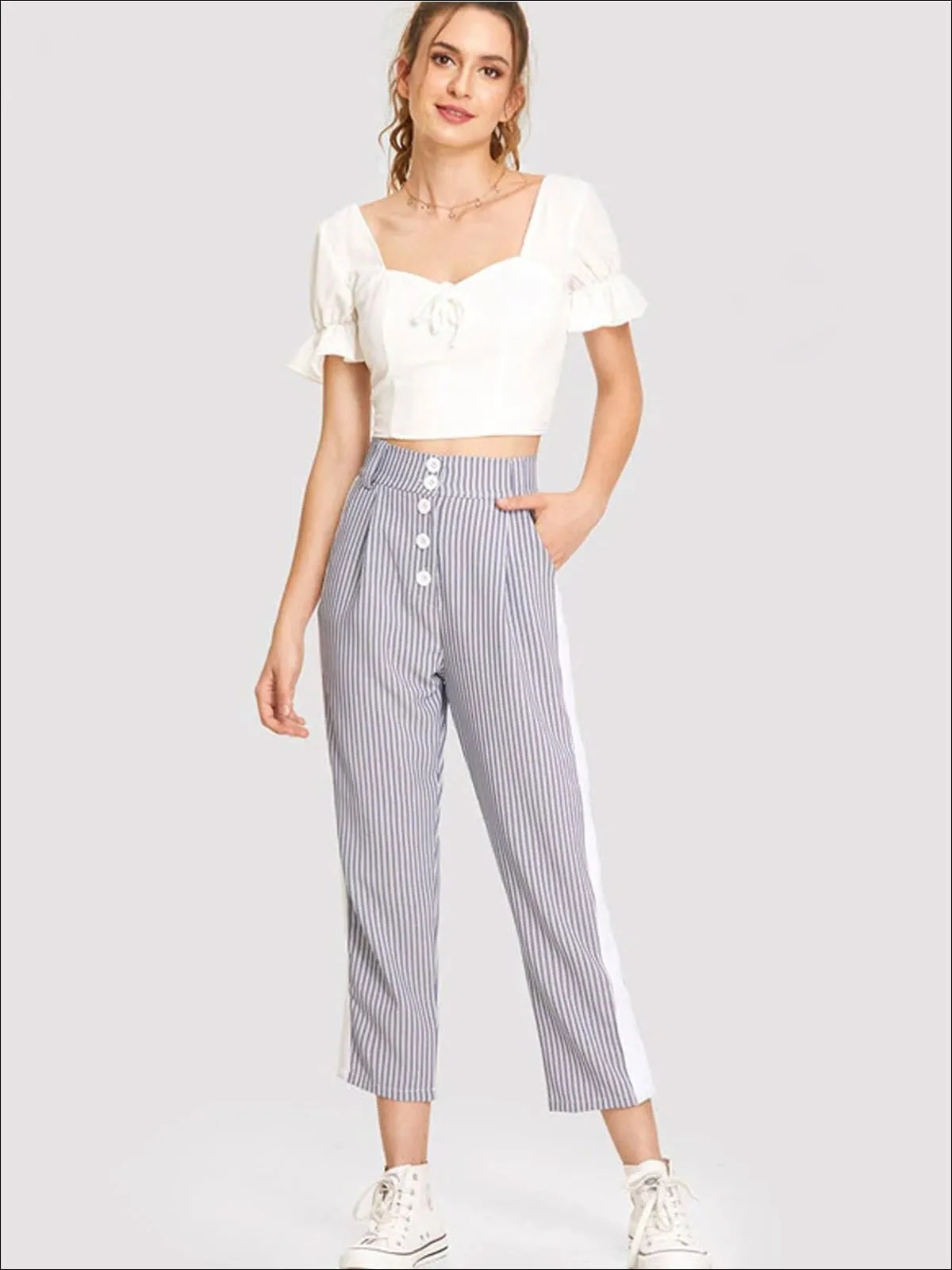 Women's Ruffled Sleeve Crop Top Blouse