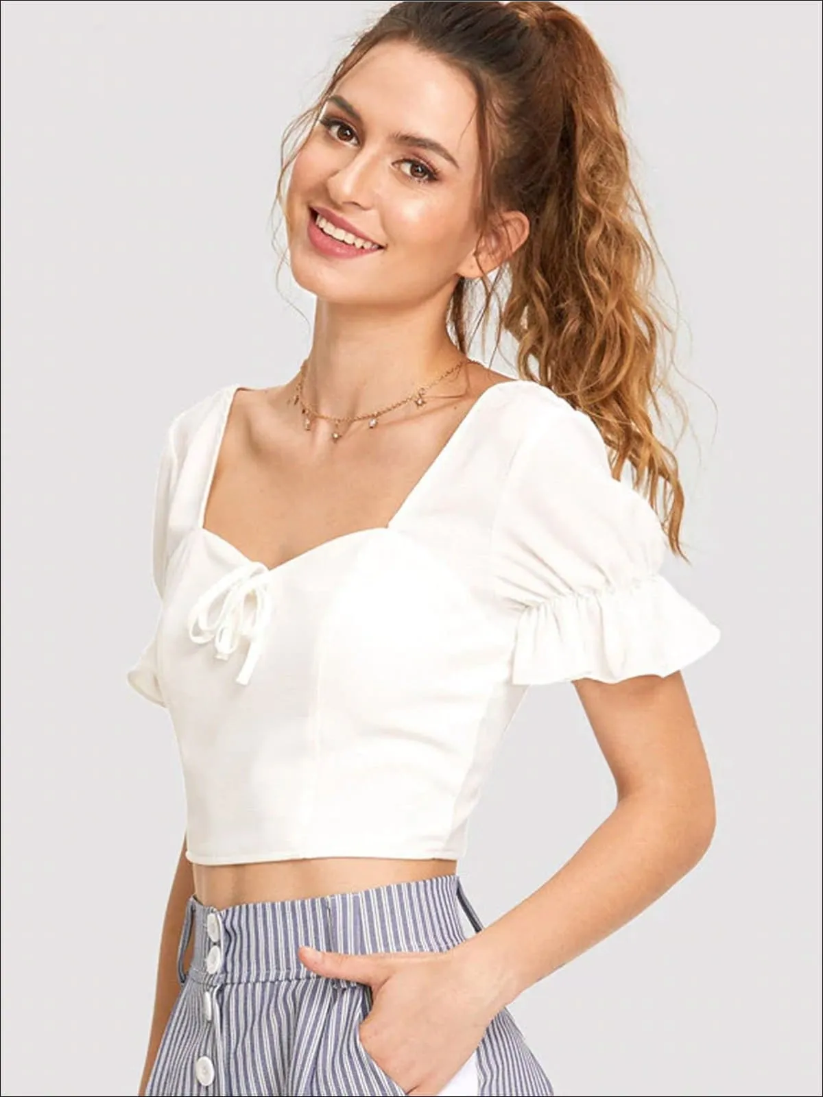 Women's Ruffled Sleeve Crop Top Blouse