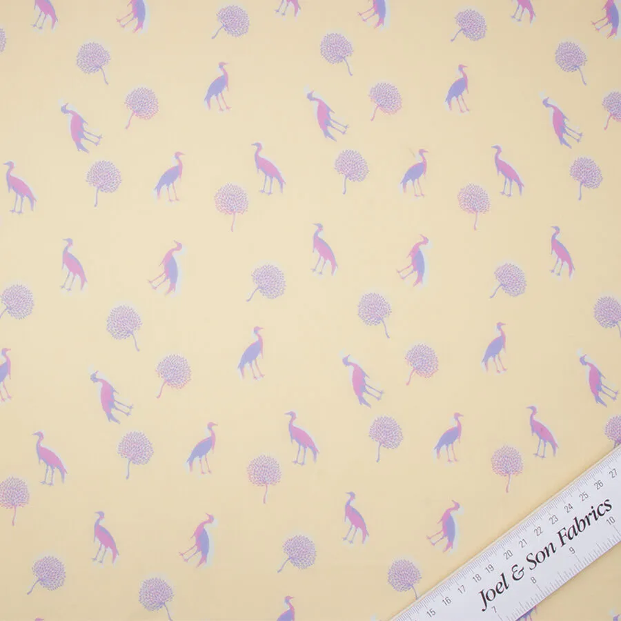 Yellow 'Birds' Silk Georgette