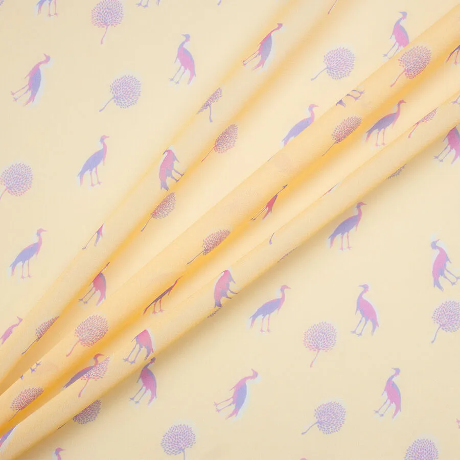 Yellow 'Birds' Silk Georgette