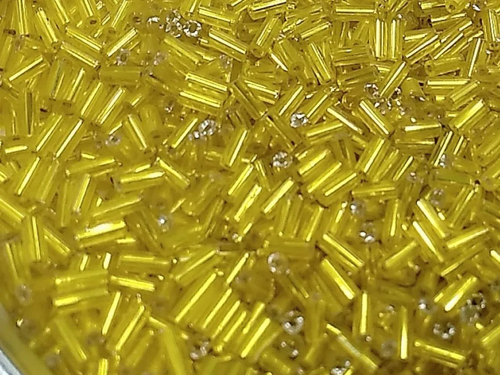 Yellow Transparent Silverline Pipe / Bugle Glass Seed Beads (Wholesale)